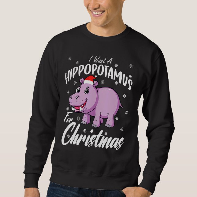 I Want A Hippopotamus For Christmas  Xmas Hippo Lång Ärmad Tröja (Framsida)