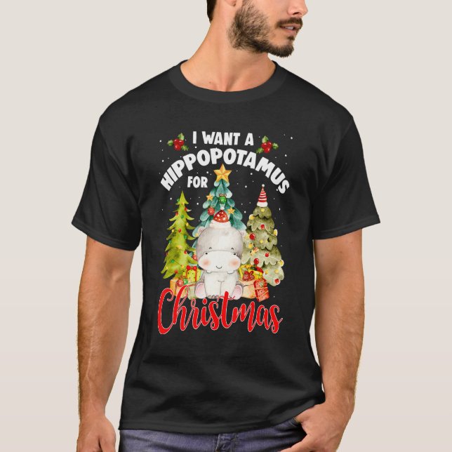 I Want A Hippopotamus For Christmas Xmas Tree Hipp T Shirt (Framsida)