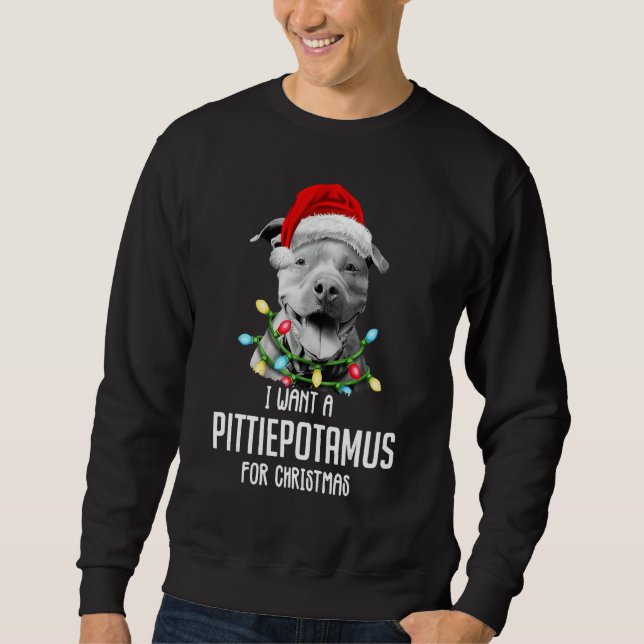 I Want A Pittiepotamus For Christmas Pitbull Lång Ärmad Tröja (Framsida)