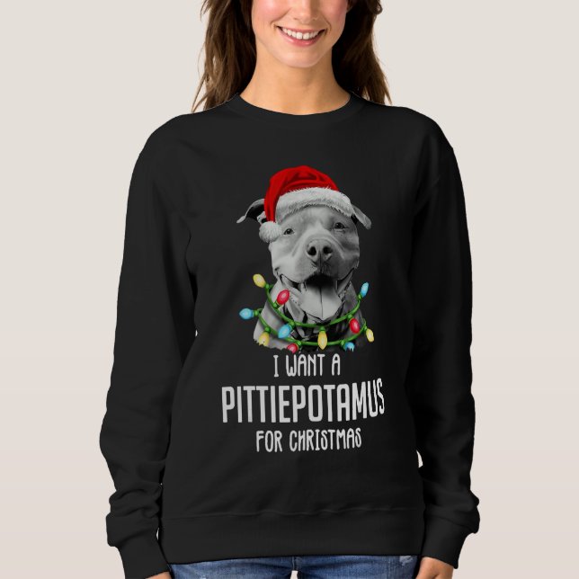 I Want A Pittiepotamus For Christmas Pitbull T Shirt (Framsida)