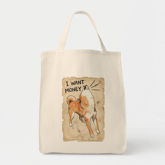 I Want Money – Screaming Shiba Inu Meme Art  Bag Tygkasse (Framsidan)