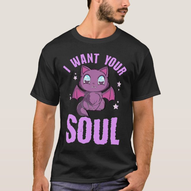 I Want Your Soul Funny Halloween Cute Black Cat Ba T Shirt (Framsida)