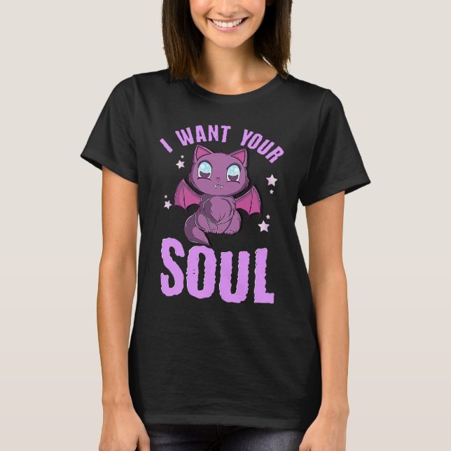 I Want Your Soul Funny Halloween Cute Black Cat Ba T Shirt (Framsida)