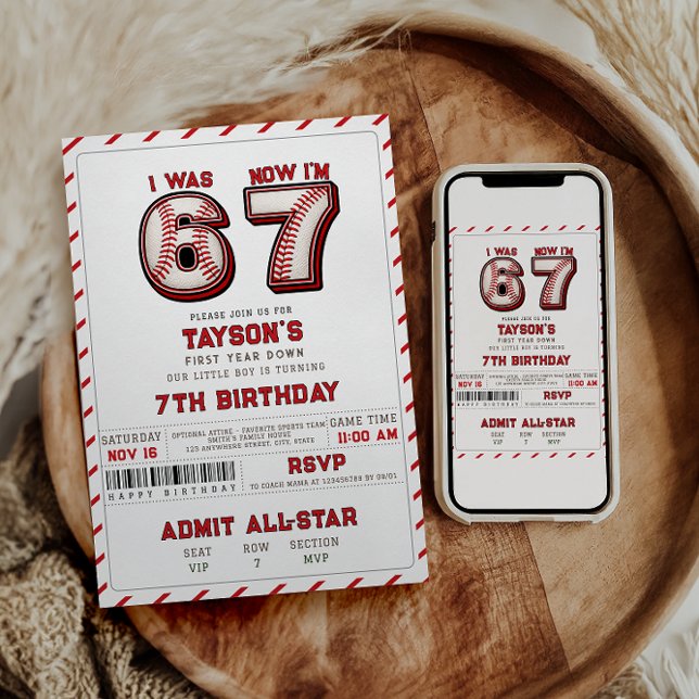 I Was 6, Now I’m 7 – Baseball 7th Birthday Inbjudningar (I Was 6, Now I’m 7 – Baseball 7th Birthday Invitation)