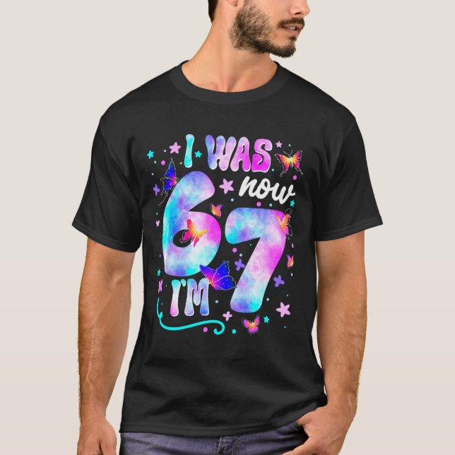 I Was 6 Now I’m 7 Butterfly 7th Birthday Girls Kid T Shirt (Framsida)