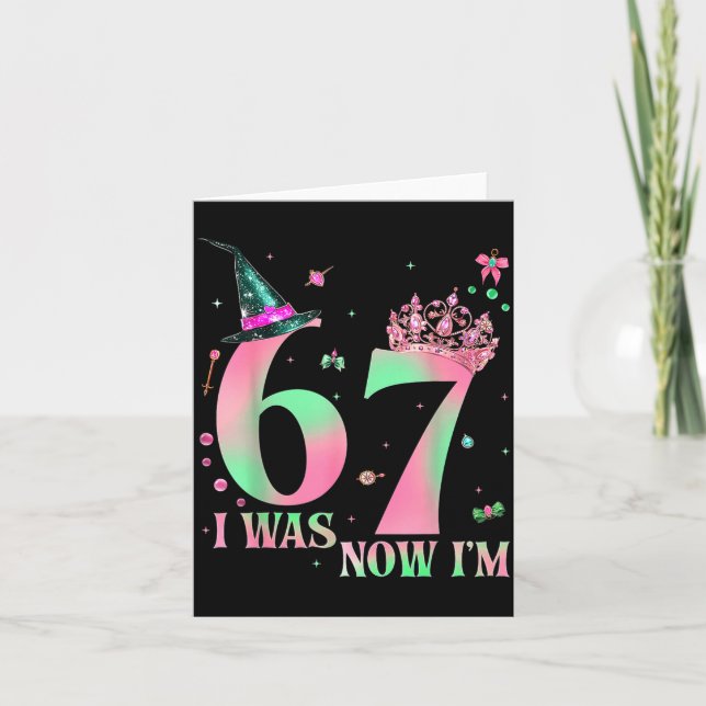 I Was 6 Now I'm 7 67 Birthday Witch Nk Green Birth Kort (Framsida)
