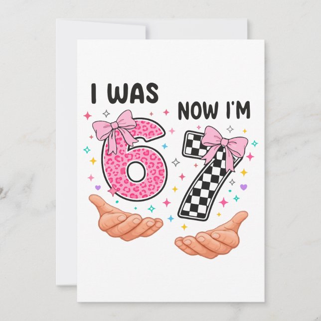 I was 6 now I'm 7 cute birthday numbers Inbjudningar (Framsida)