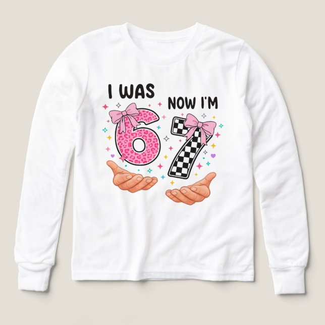 I was 6 now I'm 7 cute birthday numbers T Shirt (Design framsida)