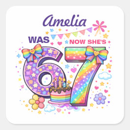 I Was 6 Now I'm 7 Girls 7th Birthday  Fyrkantigt Klistermärke