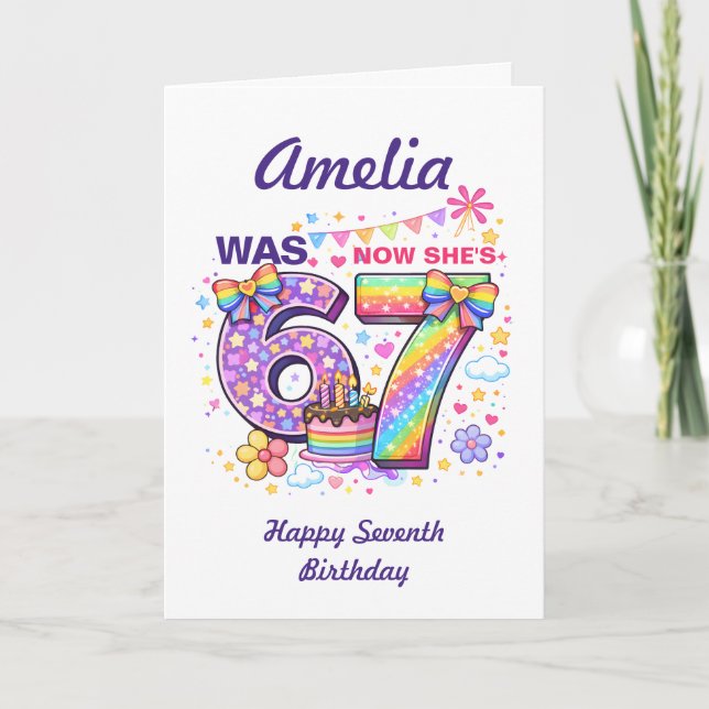 I Was 6 Now I'm 7 Girls 7th Birthday  Kort (Framsida)