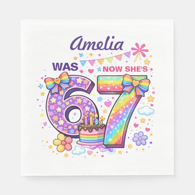 I Was 6 Now I'm 7 Girls 7th Birthday  Pappersservett (Framsidan)