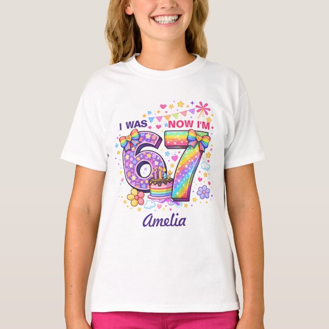 I Was 6 Now I'm 7 Girls Birthday T-Shirt (Framsida)