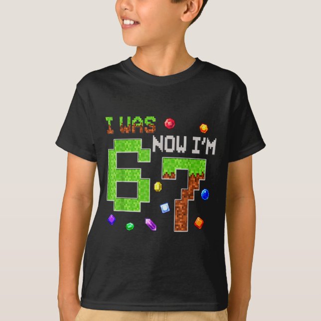 I Was 6 Now I'm 7 Six Seven 7th Birthday Boys Kids T Shirt (Framsida)