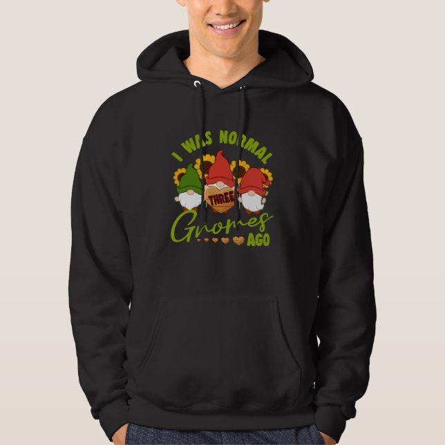 I Was Normal Three Gnomes Ago Yard Garden Gnome Hoodie (Framsida)