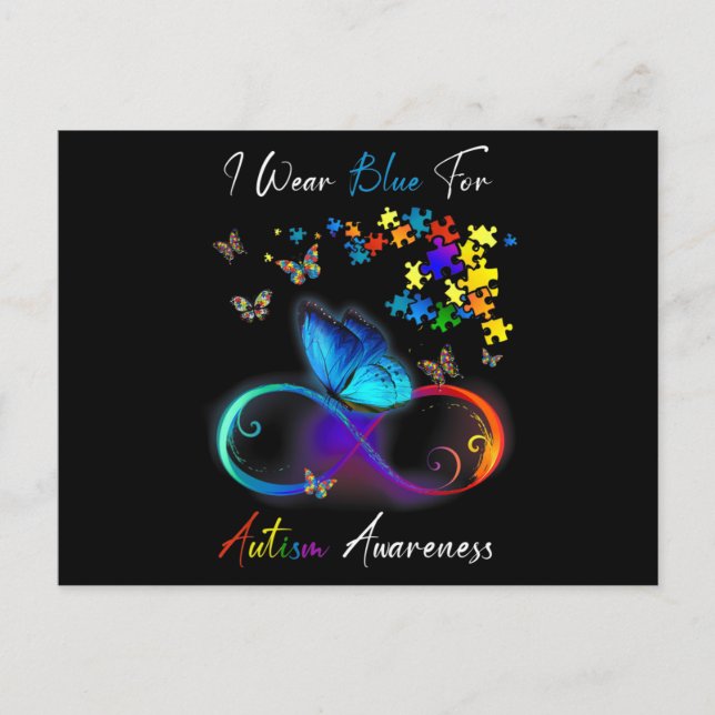 I Wear Blue For Autism Awareness shirt Puzzle Mom  Vykort (Framsida)