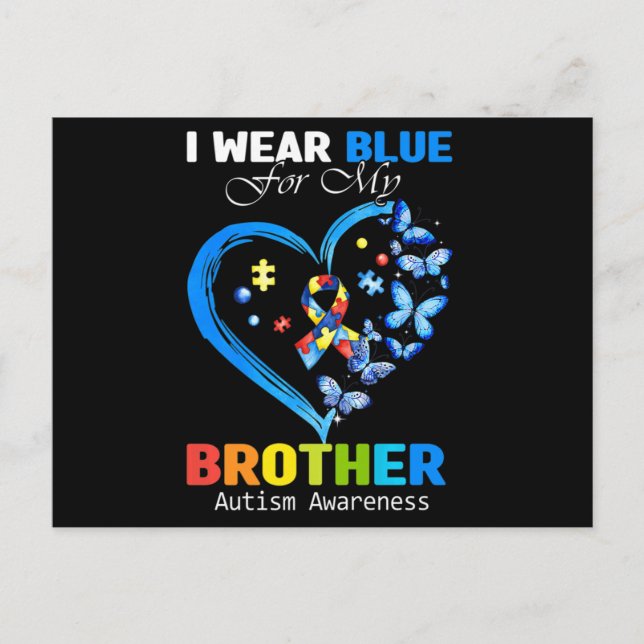 I Wear Blue For My Brother Autism Awareness Heart  Vykort (Framsida)