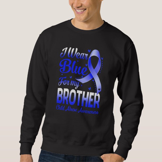 I Wear Blue For My Brother Child Abuse Awareness Lång Ärmad Tröja (Framsida)