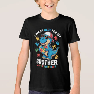 I Wear Blue for My Brother Dino Autism Awareness T Shirt