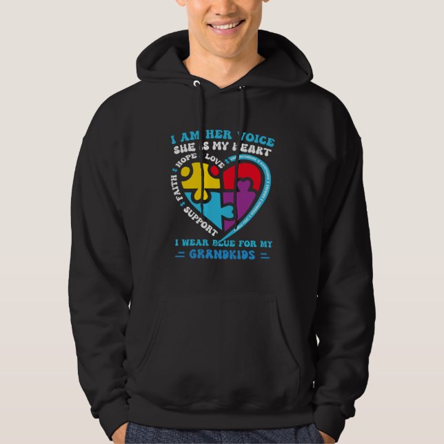 I Wear Blue For My Grandkids Autism Awareness Gran Hoodie (Framsida)