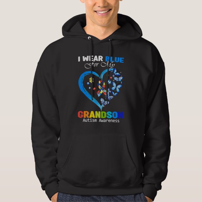 I Wear Blue For My Grandson Autism Awareness Butte Hoodie (Framsida)