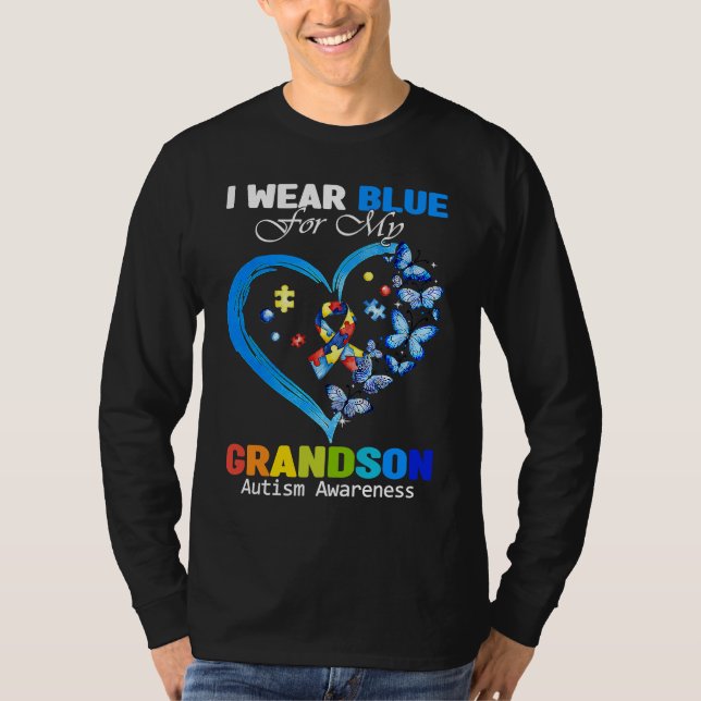 I Wear Blue For My Grandson Autism Awareness Butte T Shirt (Framsida)