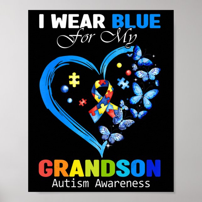 I Wear Blue For My Grandson Autism Awareness Heart Poster (Framsidan)