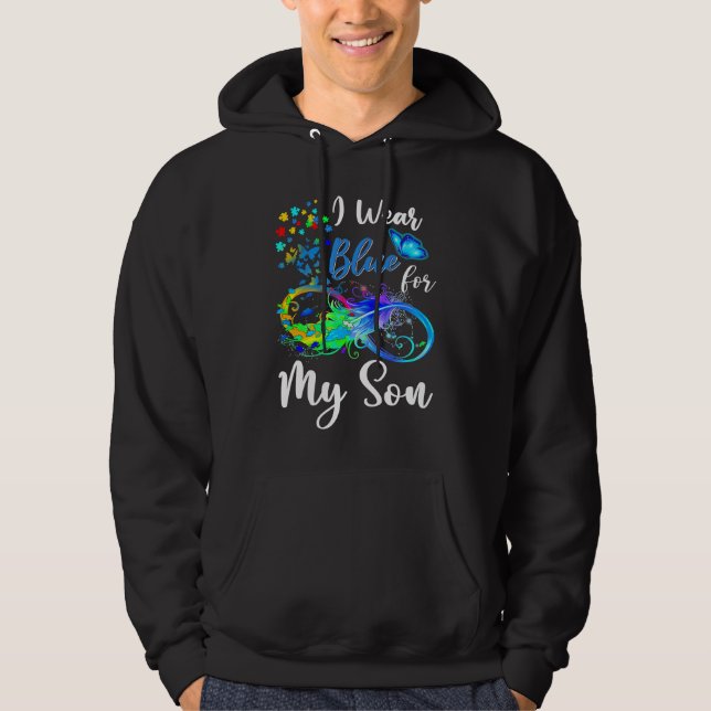 I Wear Blue For My Son Autism Awareness Month Hoodie (Framsida)