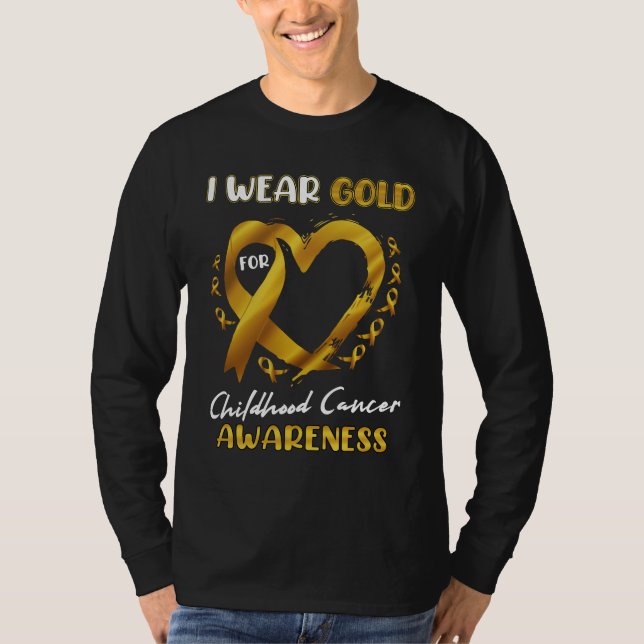 I Wear Gold For Childhood Cancer Awareness Heart L T Shirt (Framsida)