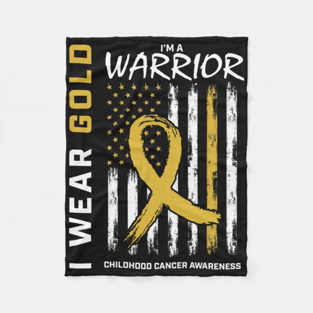I Wear Gold Warrior Childhood Cancer Awareness Ame Fleecefilt (Framsidan)