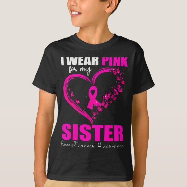 I Wear Nk For My Sister Breast Cancer Heart Ribbon T Shirt (Framsida)