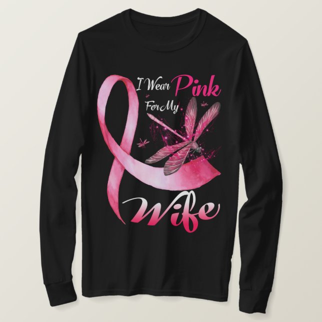 I Wear Pink For My Wife Dragonfly Breast Cancer T Shirt (Design framsida)