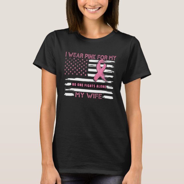 I Wear Pink For My Wife   Pink Us Flag T Shirt (Framsida)