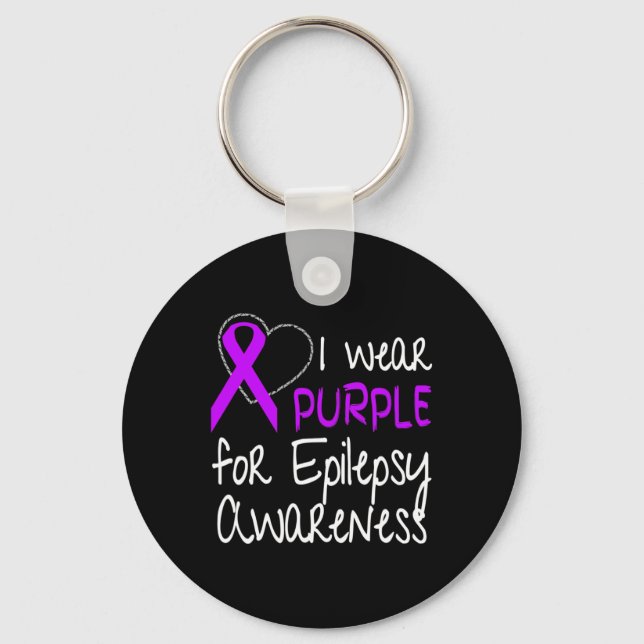 I Wear Purple For Epilepsy Awareness Ribbon  Nyckelring (Framsida)