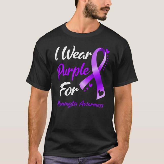 I Wear Purple For Meningitis Awareness Ribbon T Shirt (Framsida)