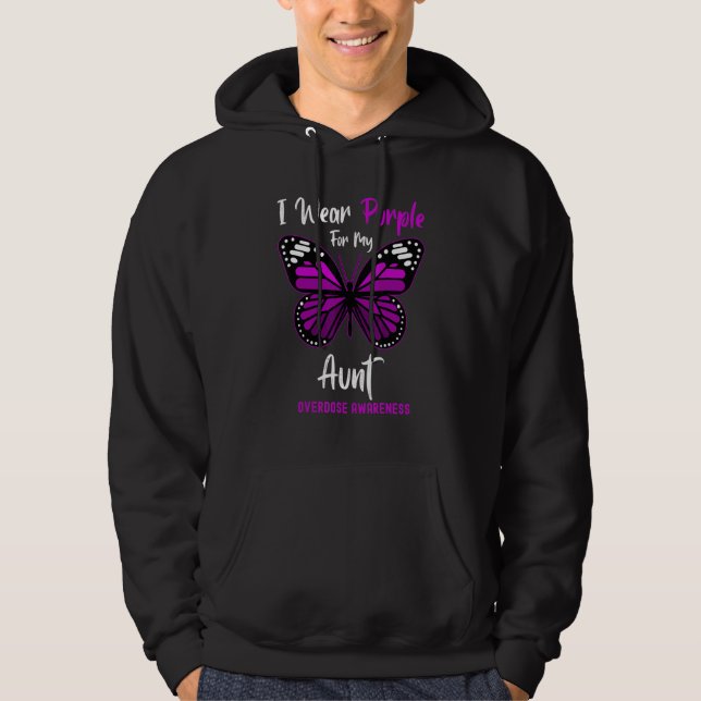 I Wear Purple For My Aunt Overdose Awareness Butte Hoodie (Framsida)