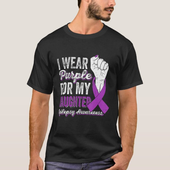 I Wear Purple For My Daughter Ribbon Epilepsy Awar T Shirt (Framsida)