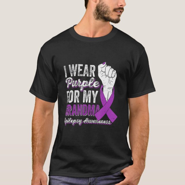 I Wear Purple For My GrandMa Ribbon Epilepsy Aware T Shirt (Framsida)