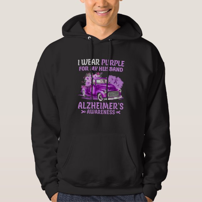 I Wear Purple For My Husband Alzheimer s Awareness Hoodie (Framsida)