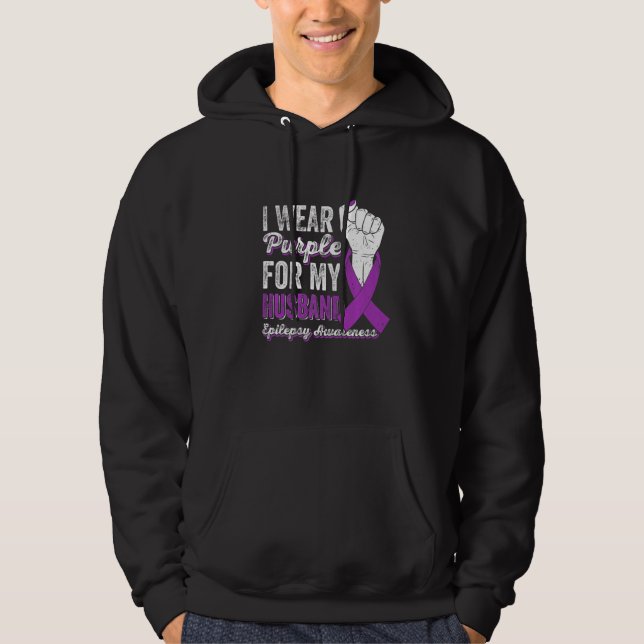 I Wear Purple For My Husband Ribbon Epilepsy Aware Hoodie (Framsida)