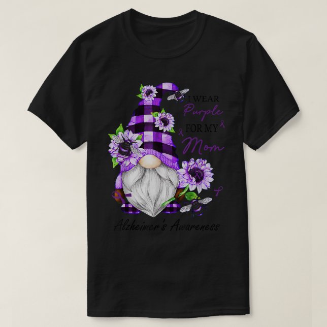 I Wear Purple For My Mom Gnome Alzheimer's Awarene T Shirt (Design framsida)