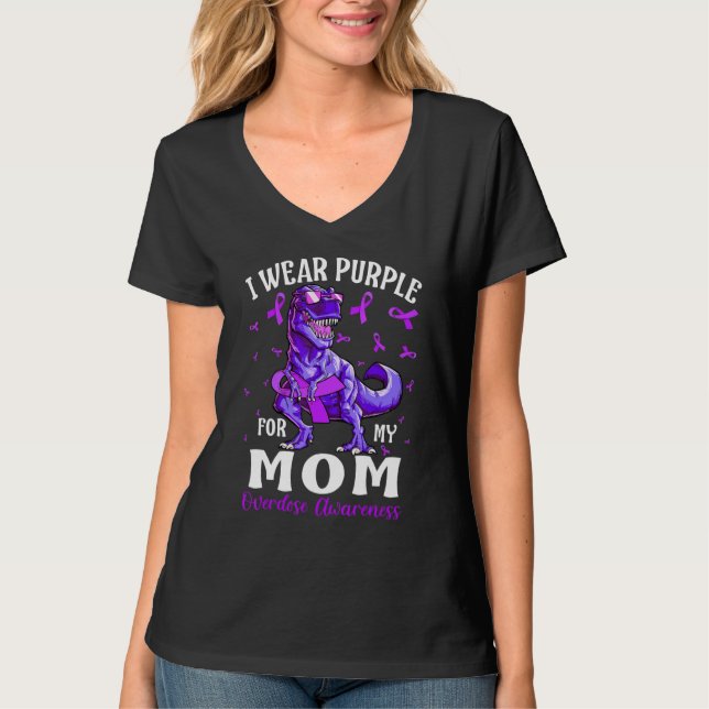 I Wear Purple For My Mom Overdose Awareness Dinosa T Shirt (Framsida)