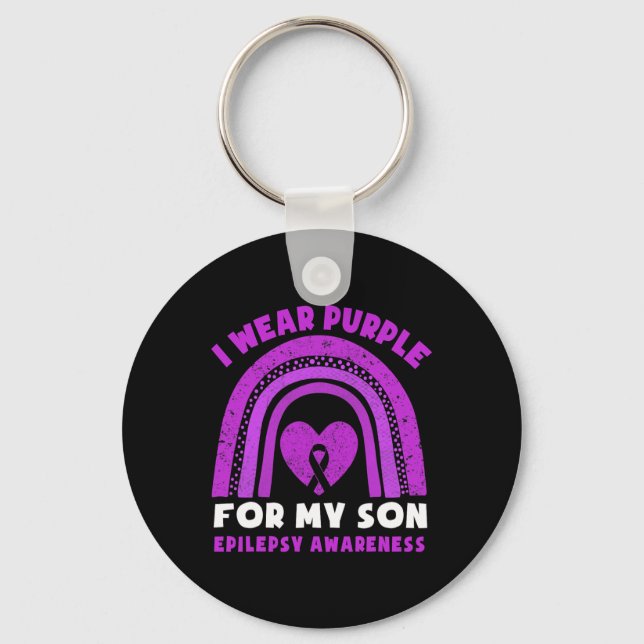I Wear Purple For My Son Epilepsy Awareness Rainbo Nyckelring (Framsida)