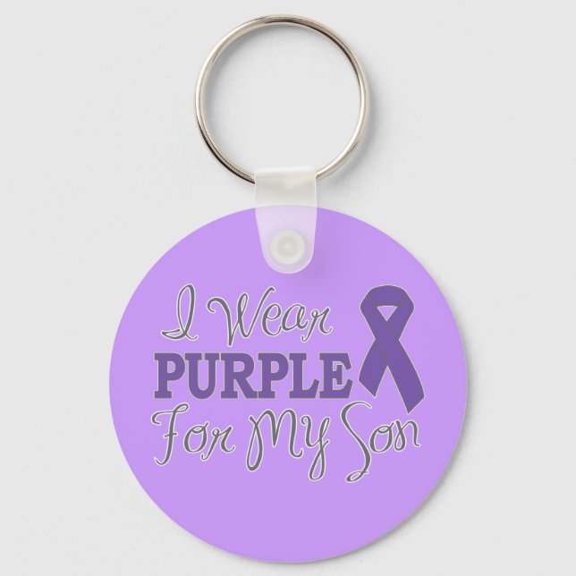 I Wear Purple For My Son (Purple Ribbon) Nyckelring (Framsida)