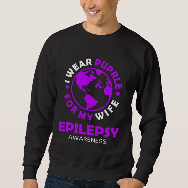 I wear PURPLE for my WIFE EPILEPSY Awareness Lång Ärmad Tröja (Framsida)