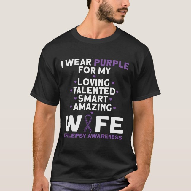 I Wear Purple For My Wife Epilepsy Awareness  T Shirt (Framsida)