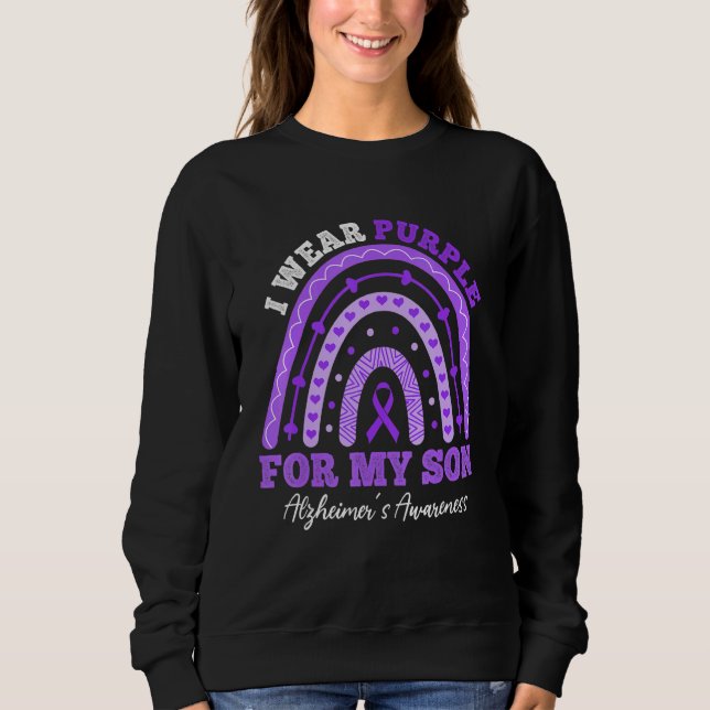I Wear Purple For Son Alzheimer's Awareness Rainbo T Shirt (Framsida)