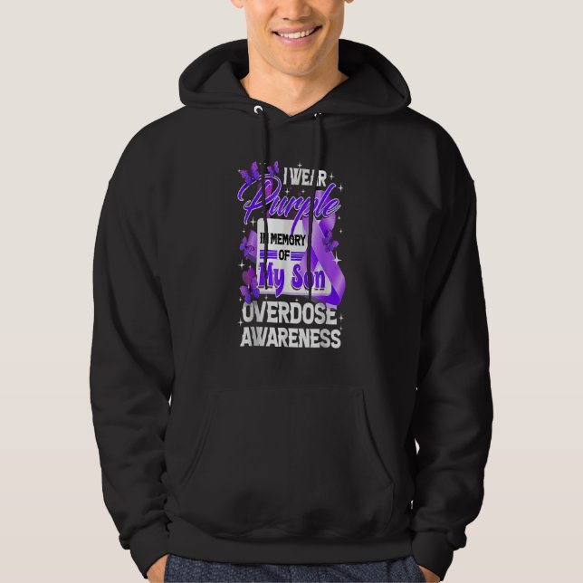 I Wear Purple In Memory Of My Son Overdose Awarene Hoodie (Framsida)