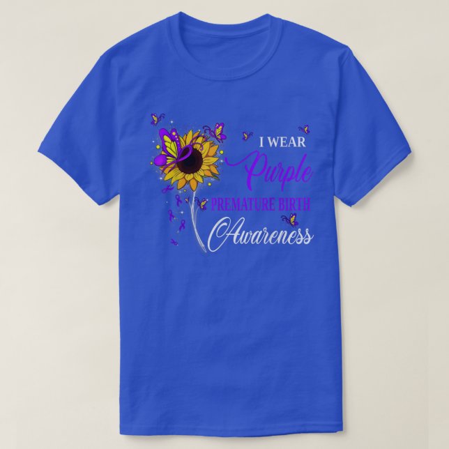 I Wear Purple Premature Birth Awareness Sunflower  T Shirt (Design framsida)