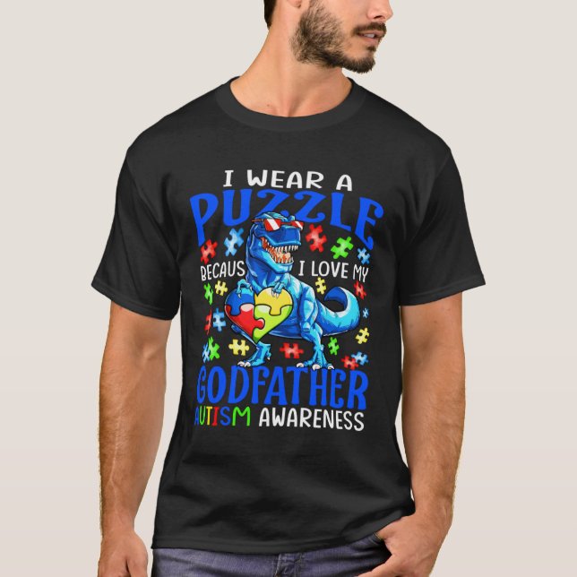 I Wear Puzzle Love My Godfather Autism Awareness D T Shirt (Framsida)