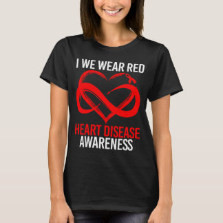I Wear Red For Heart Disease Awareness Red Ribbon  T Shirt